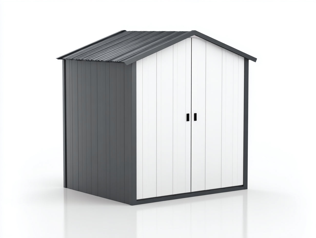 Abri de jardin 180x130x200 cm - panneaux effet bois et double porte - gris foncé-blanc - rangement extérieur compact