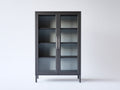 Bibliothèque en bois et verre 95x38x140 cm - gris anthracite et verre fumé - 2 portes vitrées