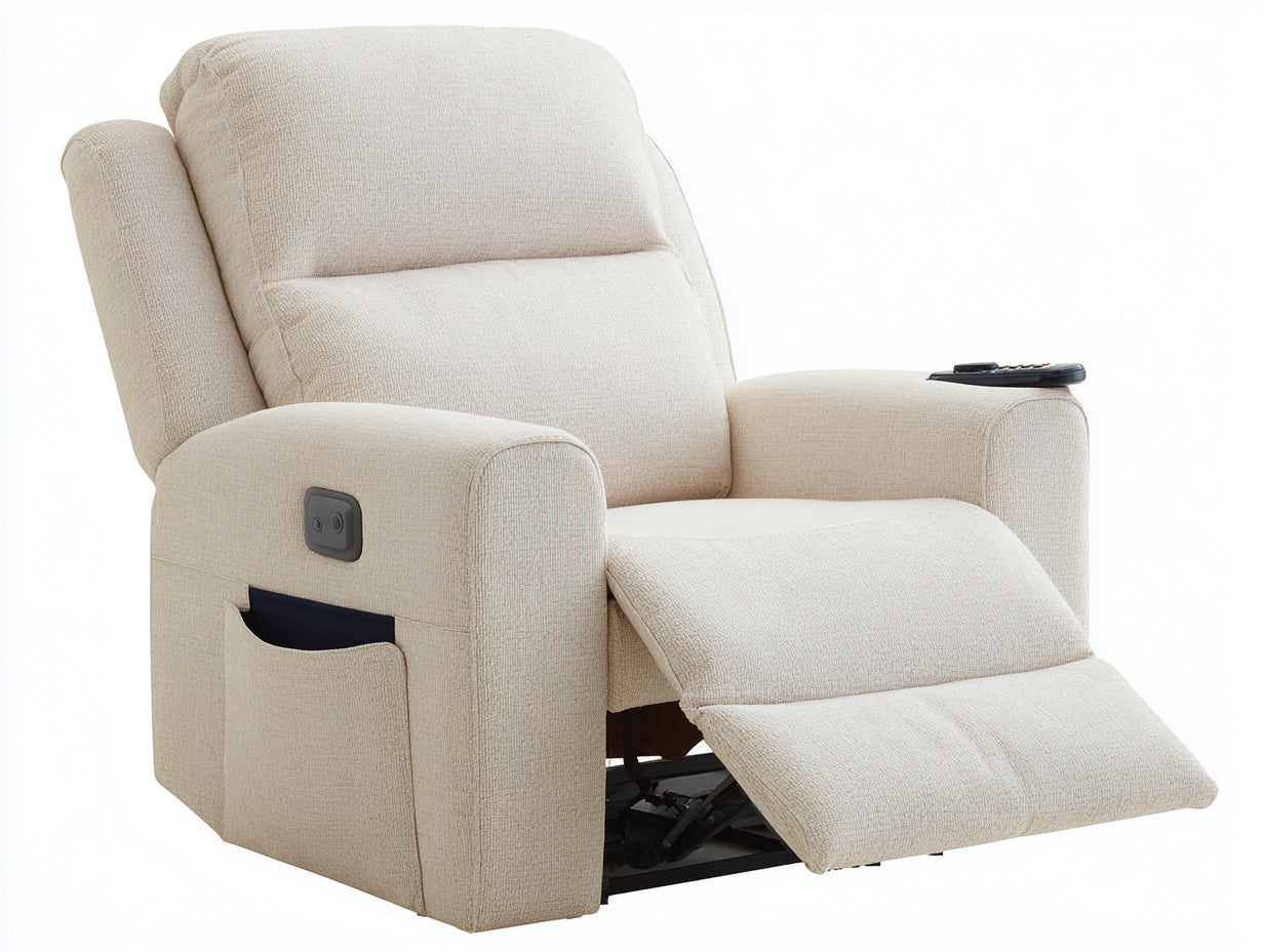 Fauteuil relax en tissu 110x98x105 cm - beige et noir - repose-pieds intégré