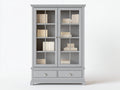 Bibliothèque en bois MDF et verre gris 100x40x185 cm - 2 portes vitrées et 2 tiroirs style classique