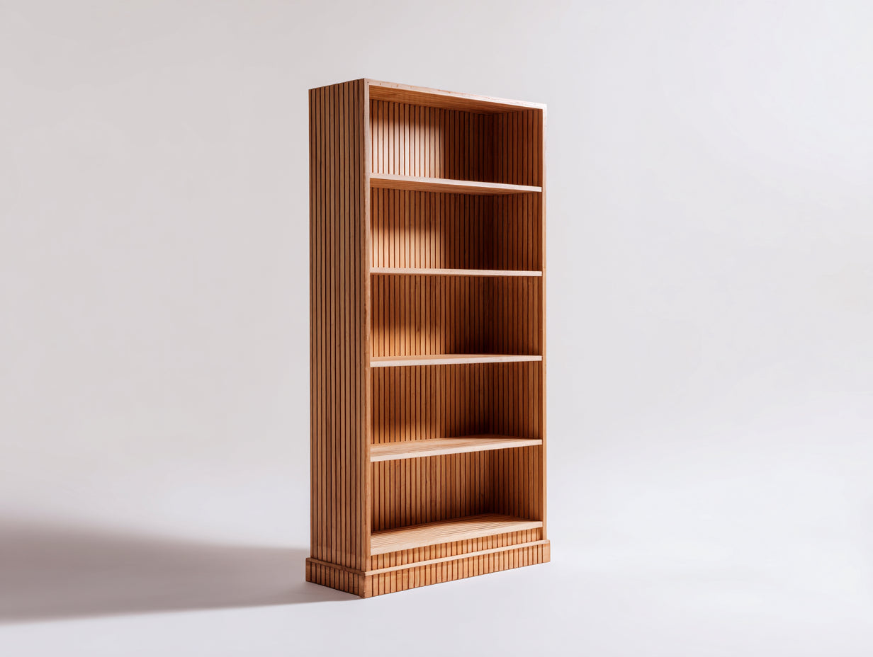 Bibliothèque ouverte en bois massif naturel 80x35x180 cm - 5 niveaux style moderne