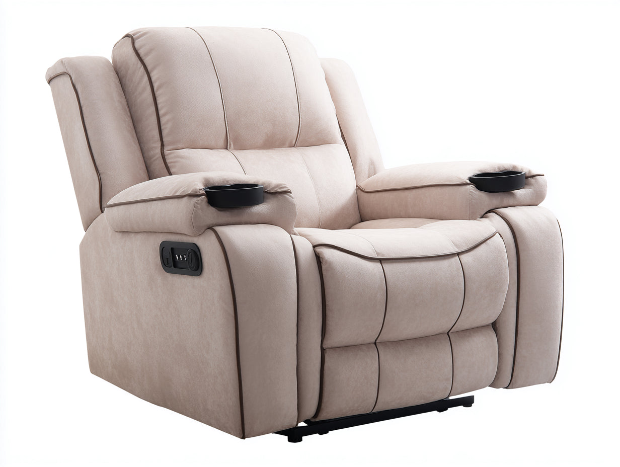 Fauteuil relax en tissu velouté avec porte-gobelets 98x94x106 cm - beige clair-noir - salon confort moderne