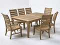 Salon de jardin repas en bois massif 180 x 100 x 75 cm - naturel - table avec 7 chaises