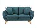 Canapé 2 places en tissu bleu canard avec pieds en bois 170x88x86 cm - Accoudoirs arrondis style moderne