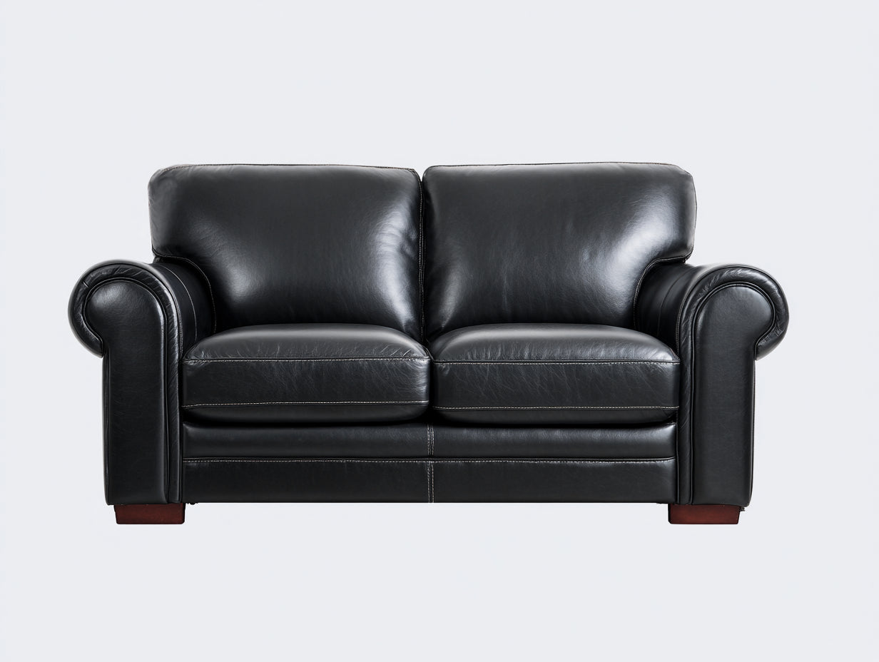 Canapé 2 places en revêtement effet cuir 160x85x88 cm - noir - salon style classique