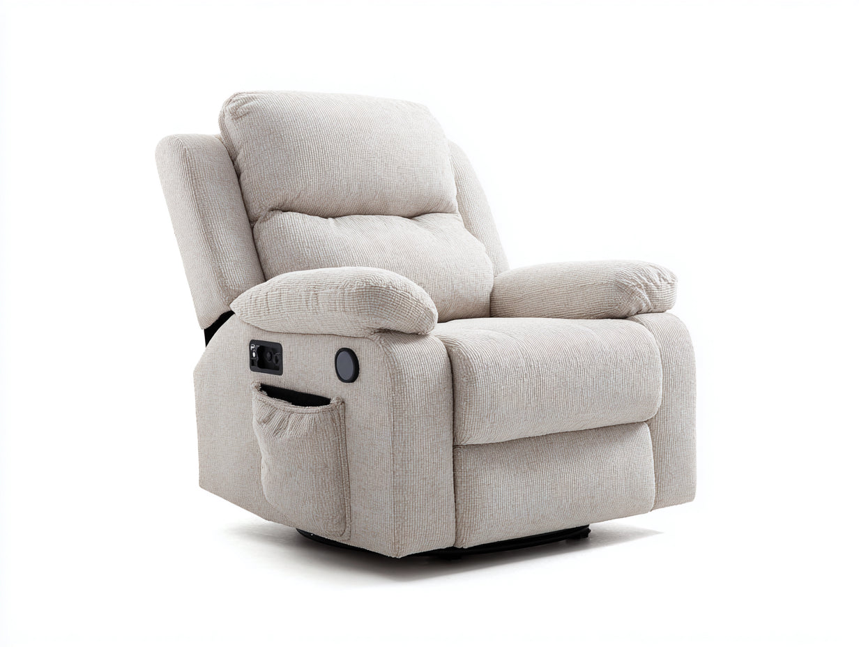 Fauteuil relax 100 x 95 x 105 cm tissu bouclé beige dossier rembourré commande latérale poche de rangement pour salon