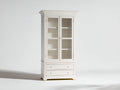 Bibliothèque vitrée en bois d'ingénierie et verre 90 x 40 x 180 cm - blanc crème - 2 portes et 2 tiroirs