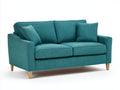 Canapé 2 places en tissu 200x85x82 cm - bleu canard et bois naturel - accoudoirs droits