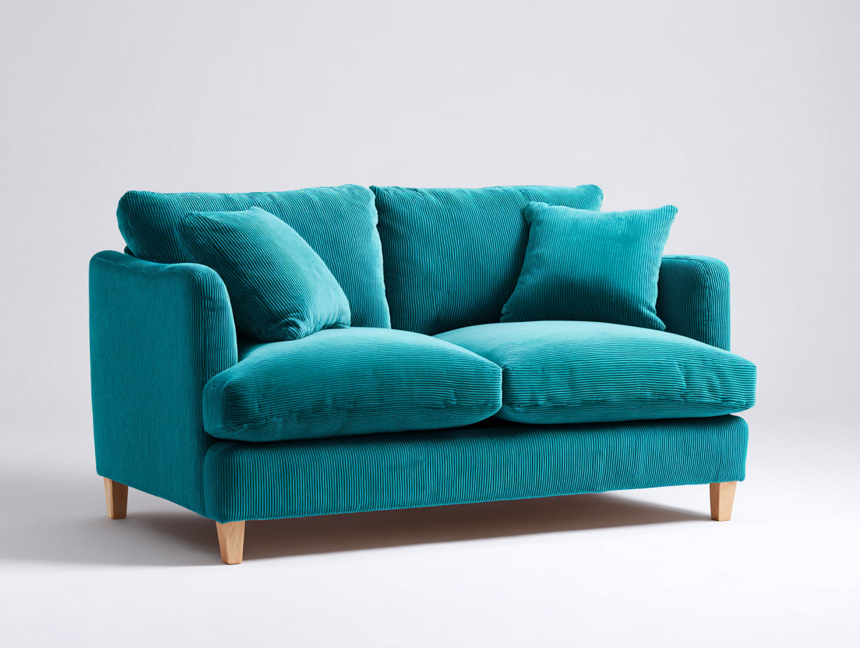 Canapé 2 places en velours côtelé 155 x 88 x 82 cm - bleu turquoise - pieds en bois