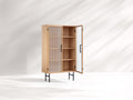 Bibliothèque en bois et cannage 80 x 40 x 150 cm - naturel et noir - 2 portes