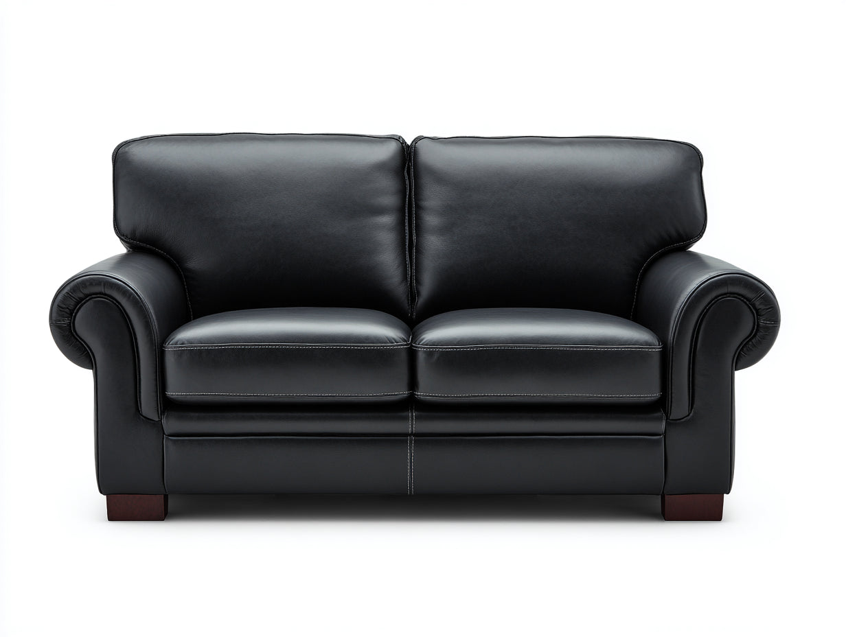 Canapé 2 places effet cuir 160x85x82 cm - noir - accoudoirs roulés