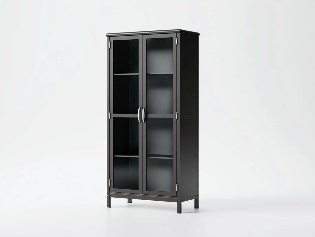 Bibliothèque en métal et verre 80x40x180 cm - noir-argent - salon style industriel