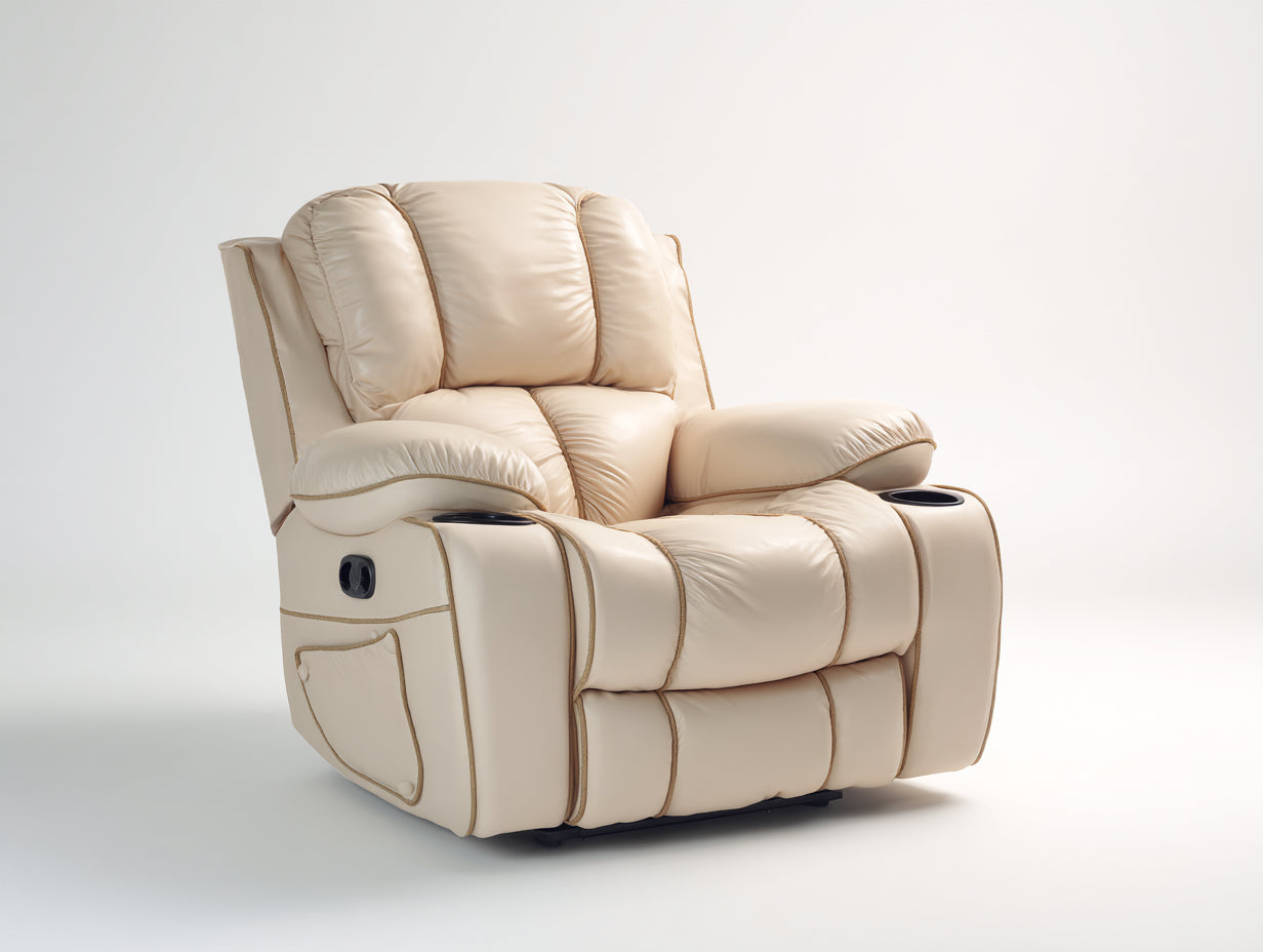 Fauteuil relax en revêtement effet cuir avec porte-gobelets 95x92x105 cm - beige crème - salon confort moderne