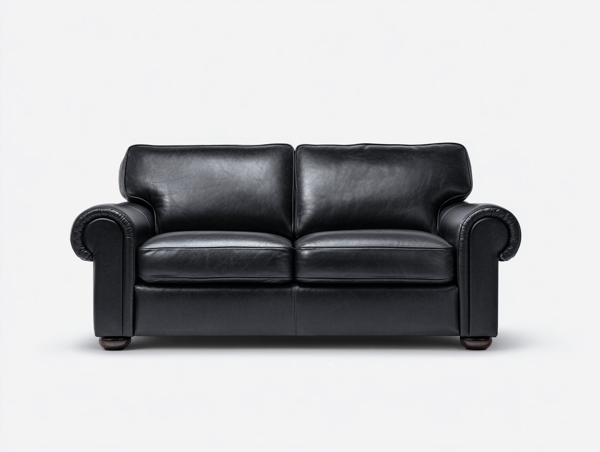 Canapé 2 places effet cuir 170x88x80 cm - noir - accoudoirs roulés classiques
