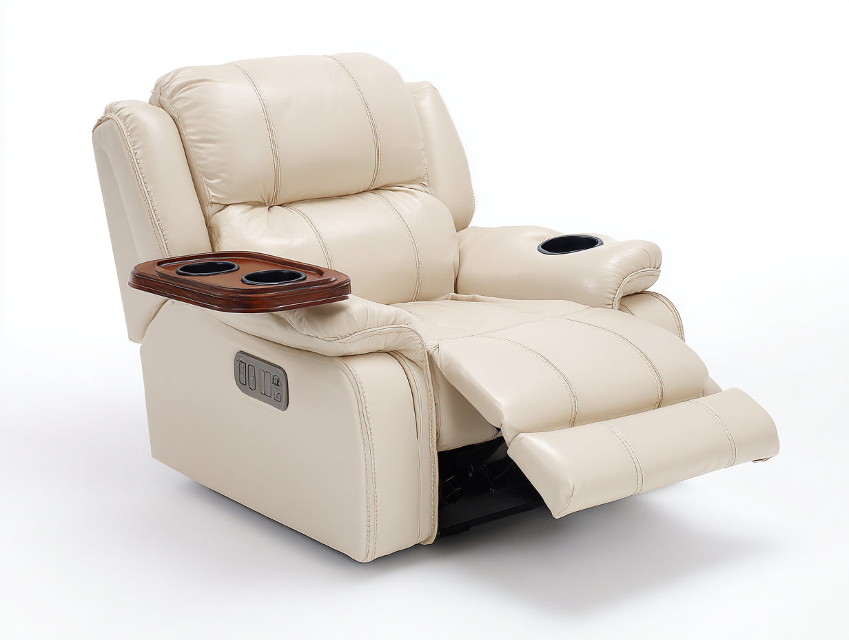 Fauteuil relax en revêtement effet cuir avec repose-pieds 100x95x105 cm - beige crème - salon confort moderne
