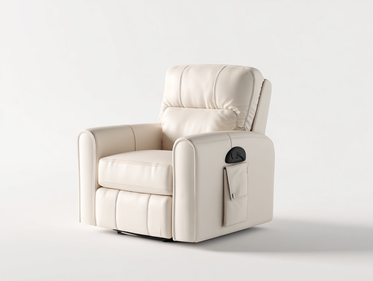 Fauteuil relax 92 x 88 x 102 cm revêtement simili cuir crème dossier rembourré commande latérale pour salon