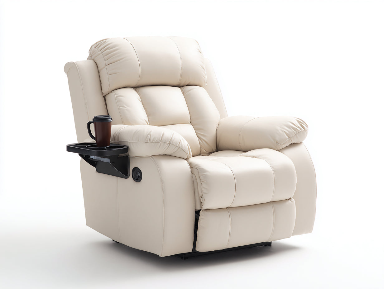 Fauteuil relax effet cuir 105x95x102 cm - beige et noir - repose-pieds intégré