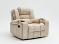 Fauteuil relax en tissu microfibre beige 105x96x108 cm - Repose-pieds relevable et porte-gobelets style moderne