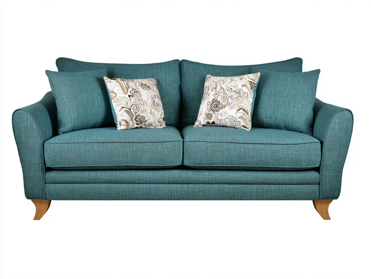 Canapé 2 places en tissu texturé 180 x 88 x 85 cm - bleu canard - pieds en bois