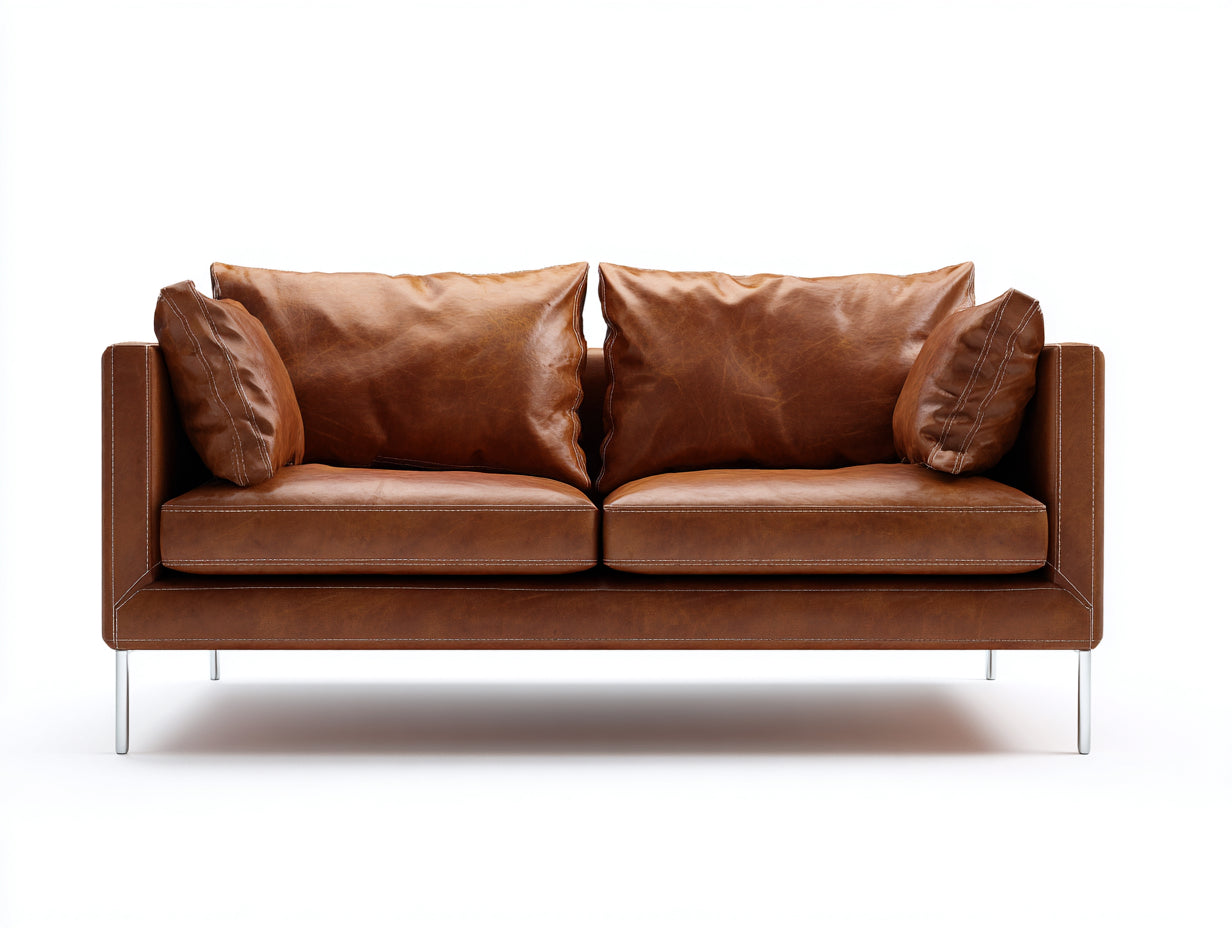 Canapé 2 places 180 x 85 x 78 cm revêtement aspect cuir marron piètement métal pour salon