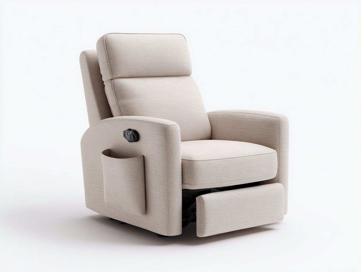 Fauteuil relax en tissu bouclé 98x96x103 cm - beige et noir - repose-pieds intégré