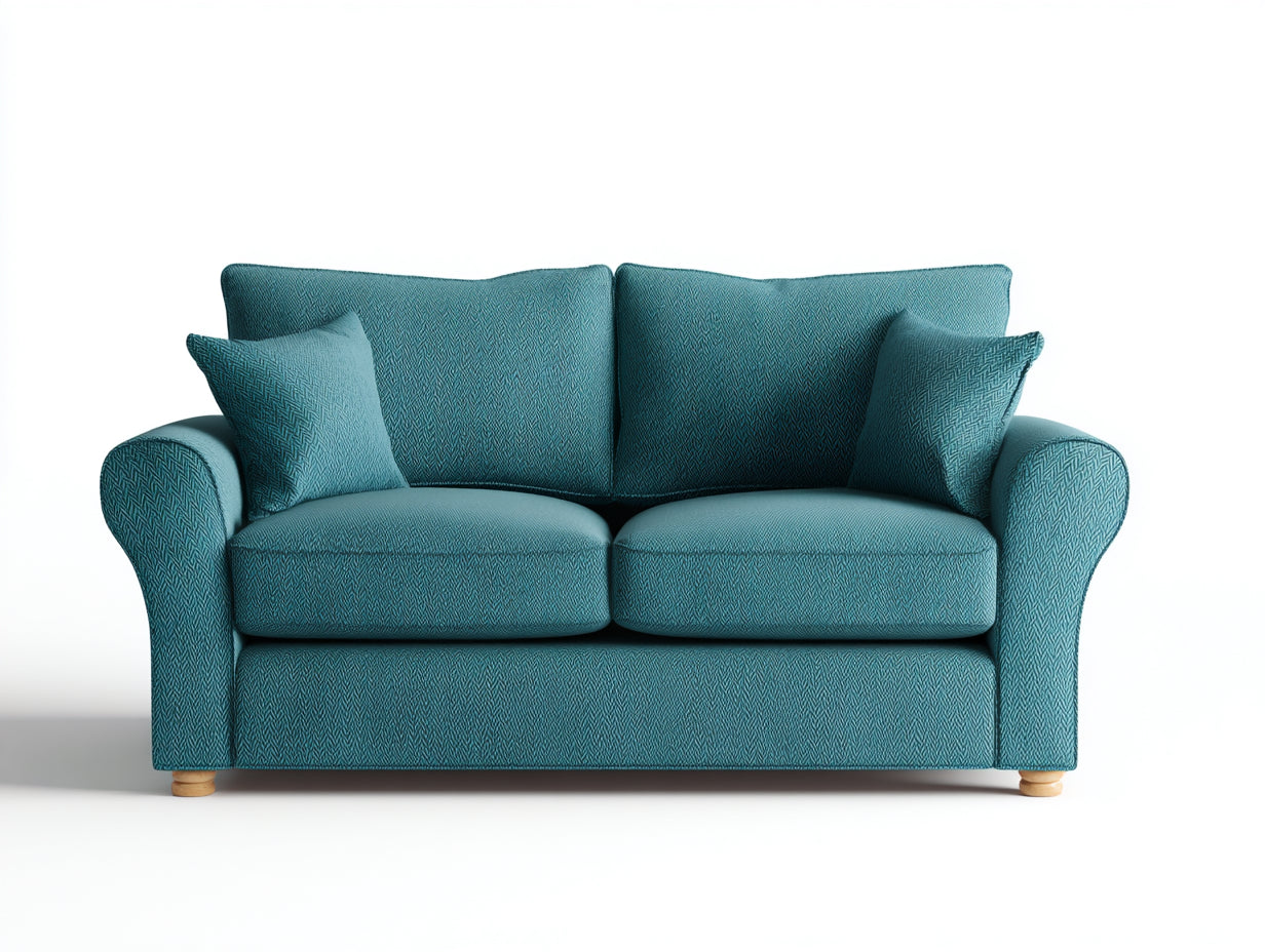 Canapé 2 places en tissu bleu canard avec pieds en bois 165x86x84 cm - Accoudoirs arrondis style moderne