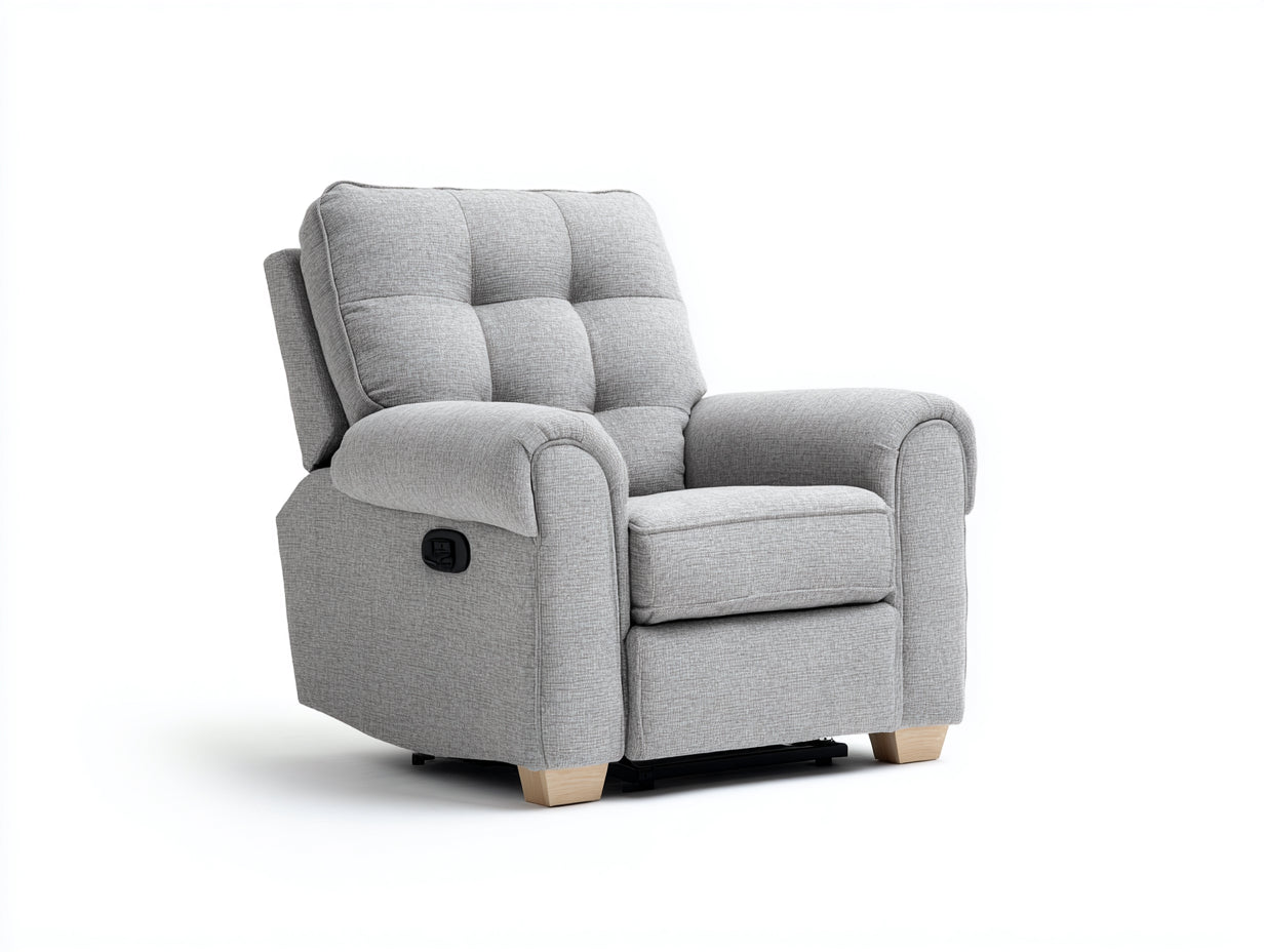 Fauteuil relax 95 x 90 x 100 cm tissu gris clair dossier capitonné accoudoirs rembourrés pour salon